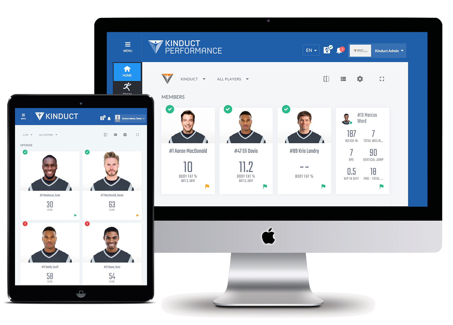 Player dashboard in Kinduct's Athlete Management System help save coaches and trainers time.