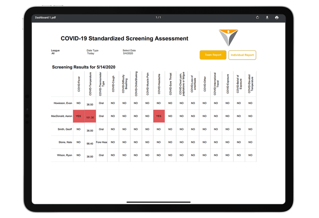 Kinduct's COVID-19 screening assessment on an iPad